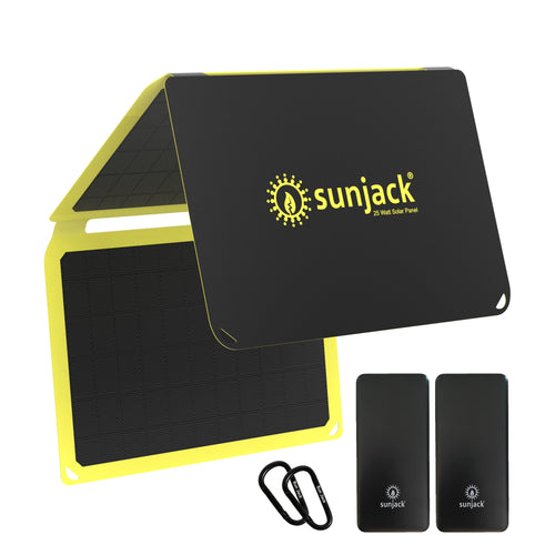 SunJack 25 Watt Foldable ETFE Monocrystalline Solar Panel Charger with Two 10000mAh Power Bank Batteries