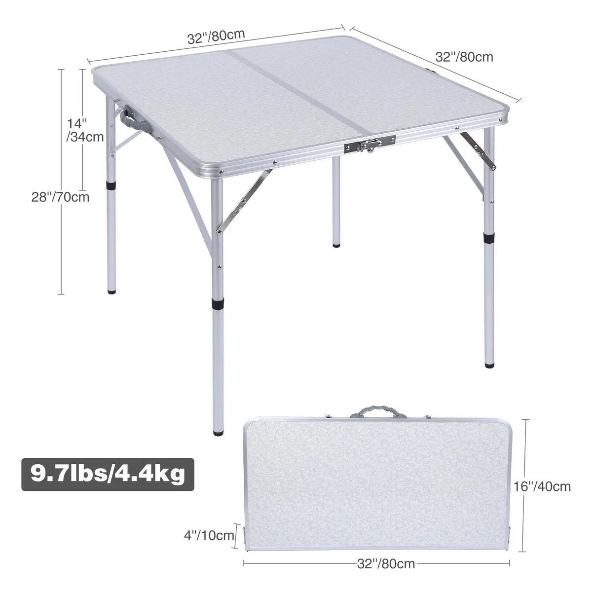Aluminum Folding Camping Table with Adjustable Height Legs, 2/3/4ft