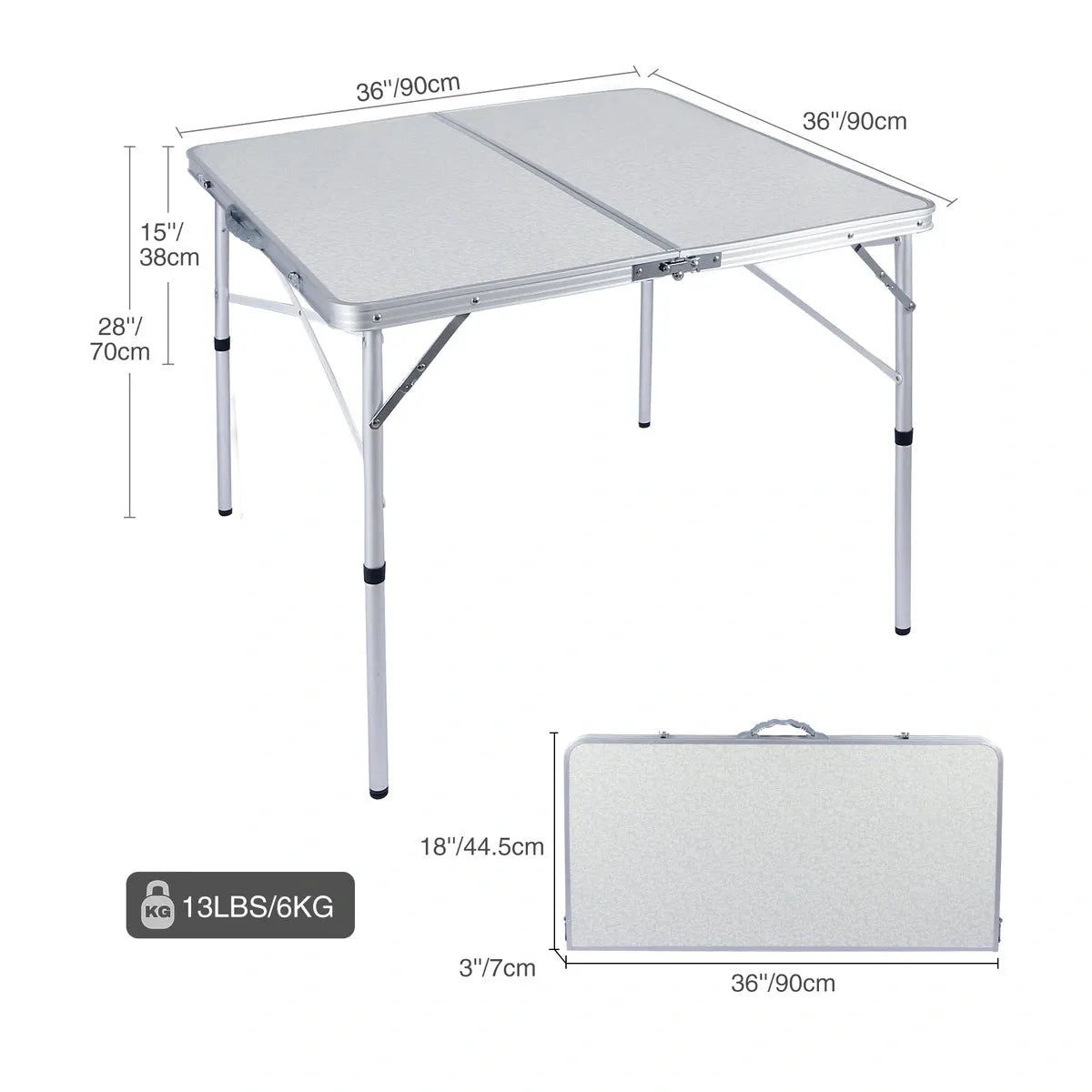 Aluminum Folding Camping Table with Adjustable Height Legs, 2/3/4ft