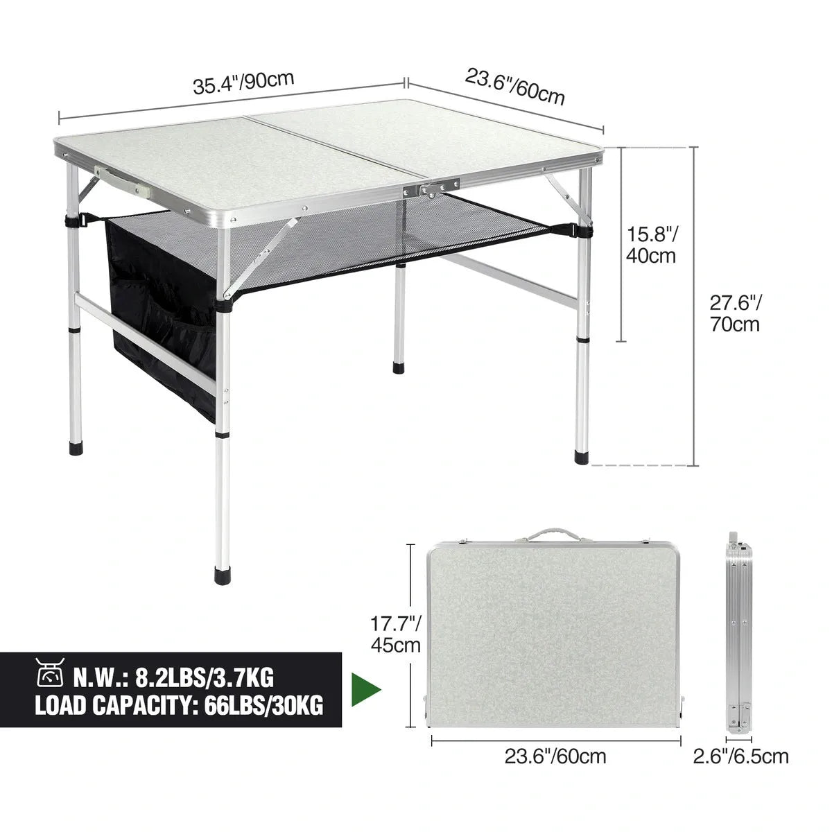 Aluminum Folding Camping Table with Adjustable Height Legs, 2/3/4ft