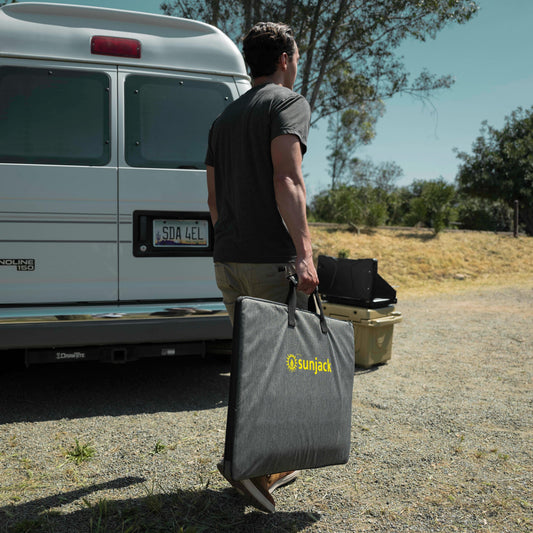 SunJack foldable solar panel set up for van life and RV