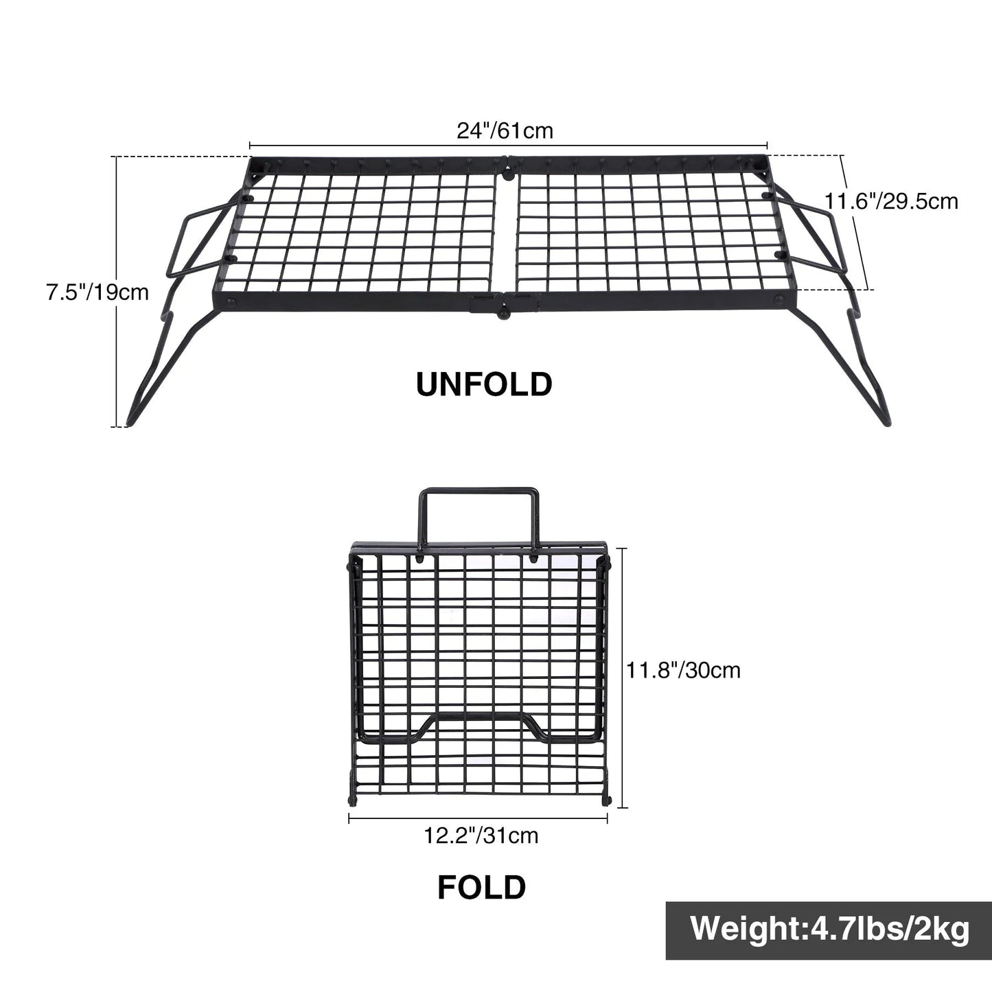 Portable Heavy Duty Folding Steel Campfire Grill Grate for Outdoor Cooking, Black