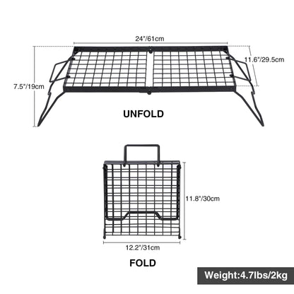 Portable Heavy Duty Folding Steel Campfire Grill Grate for Outdoor Cooking, Black