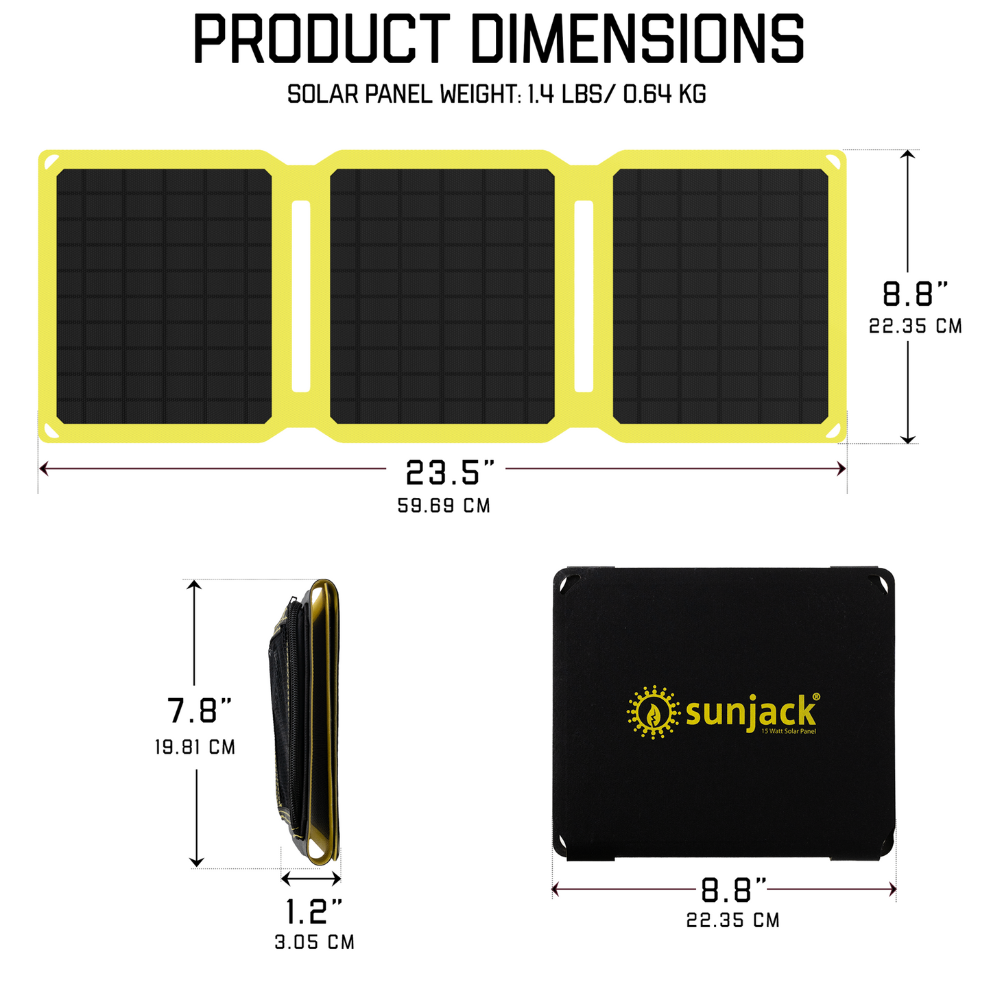 SunJack 15 Watt Foldable ETFE Monocrystalline Solar Panel Charger