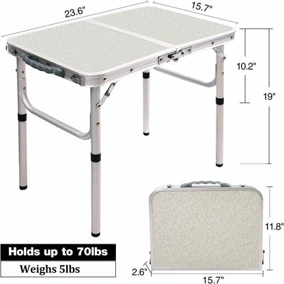 Aluminum Folding Camping Table with Adjustable Height Legs, 2/3/4ft
