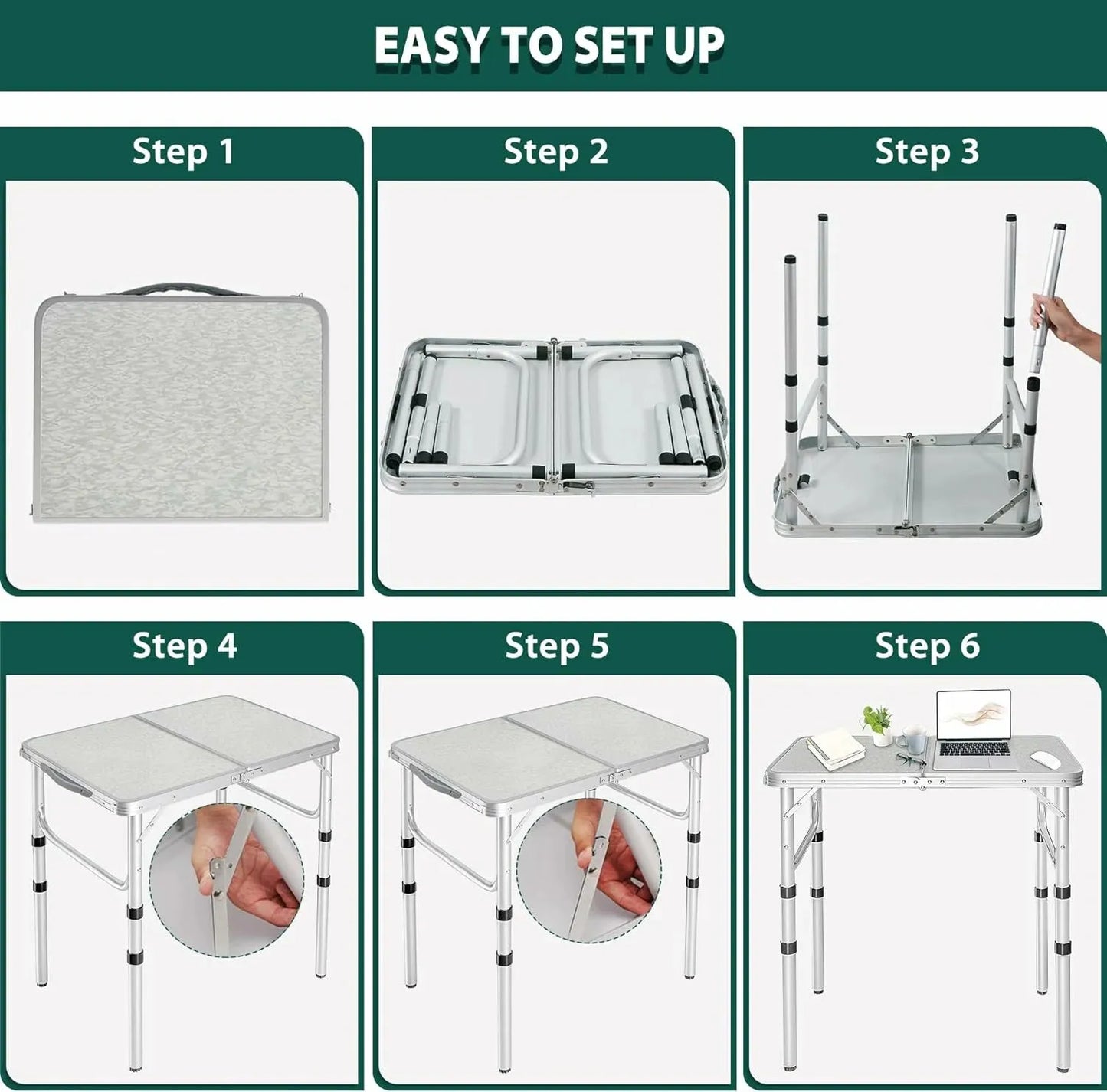 Aluminum Folding Camping Table with Adjustable Height Legs, 2/3/4ft