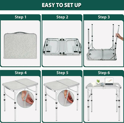Aluminum Folding Camping Table with Adjustable Height Legs, 2/3/4ft
