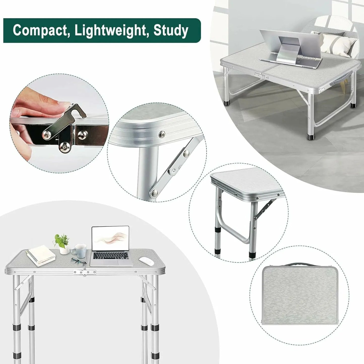 Aluminum Folding Camping Table with Adjustable Height Legs, 2/3/4ft