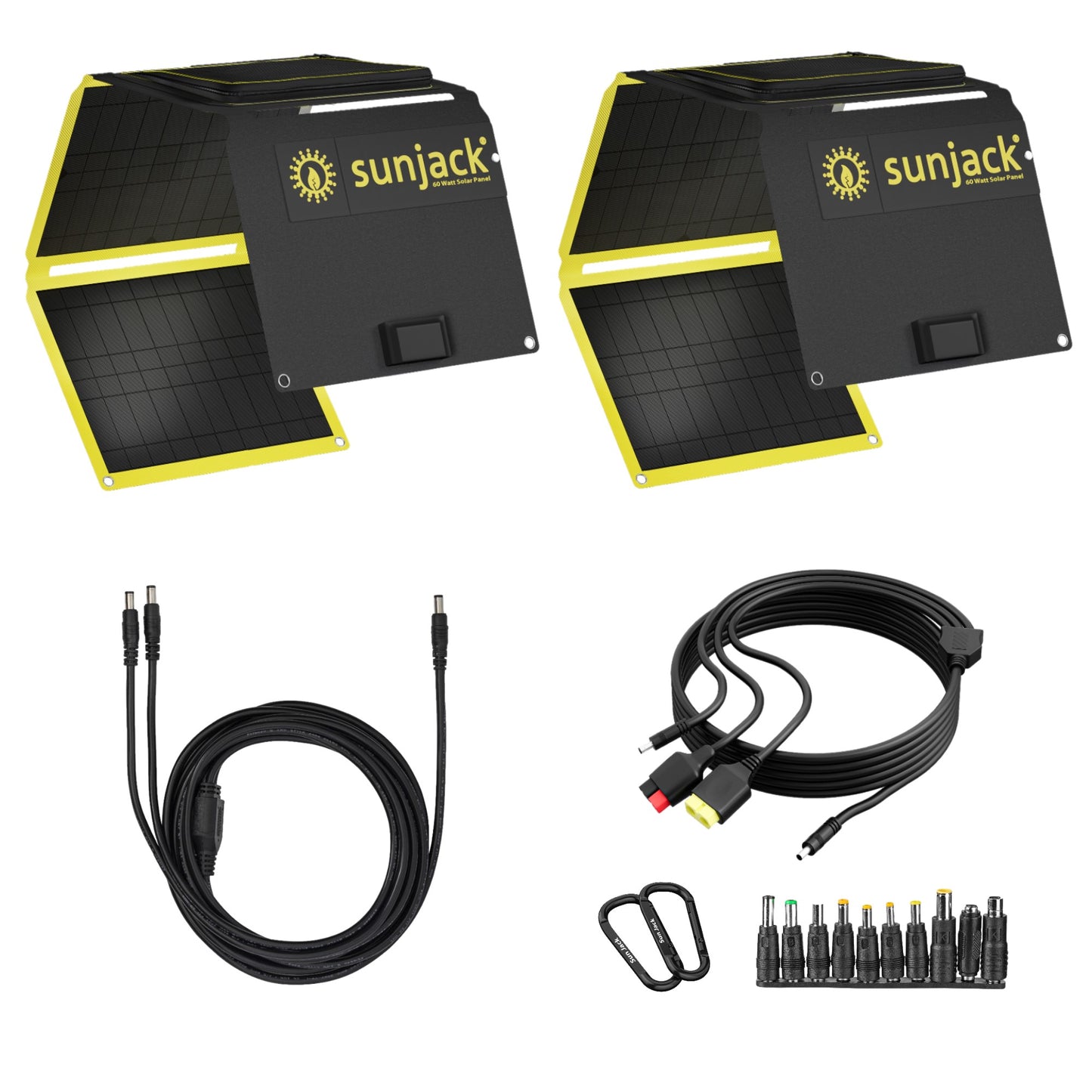 SunJack 120 Watt Solar Kit - Includes Two 60 Watt Foldable Solar Panels with Parallel Adapter Cable