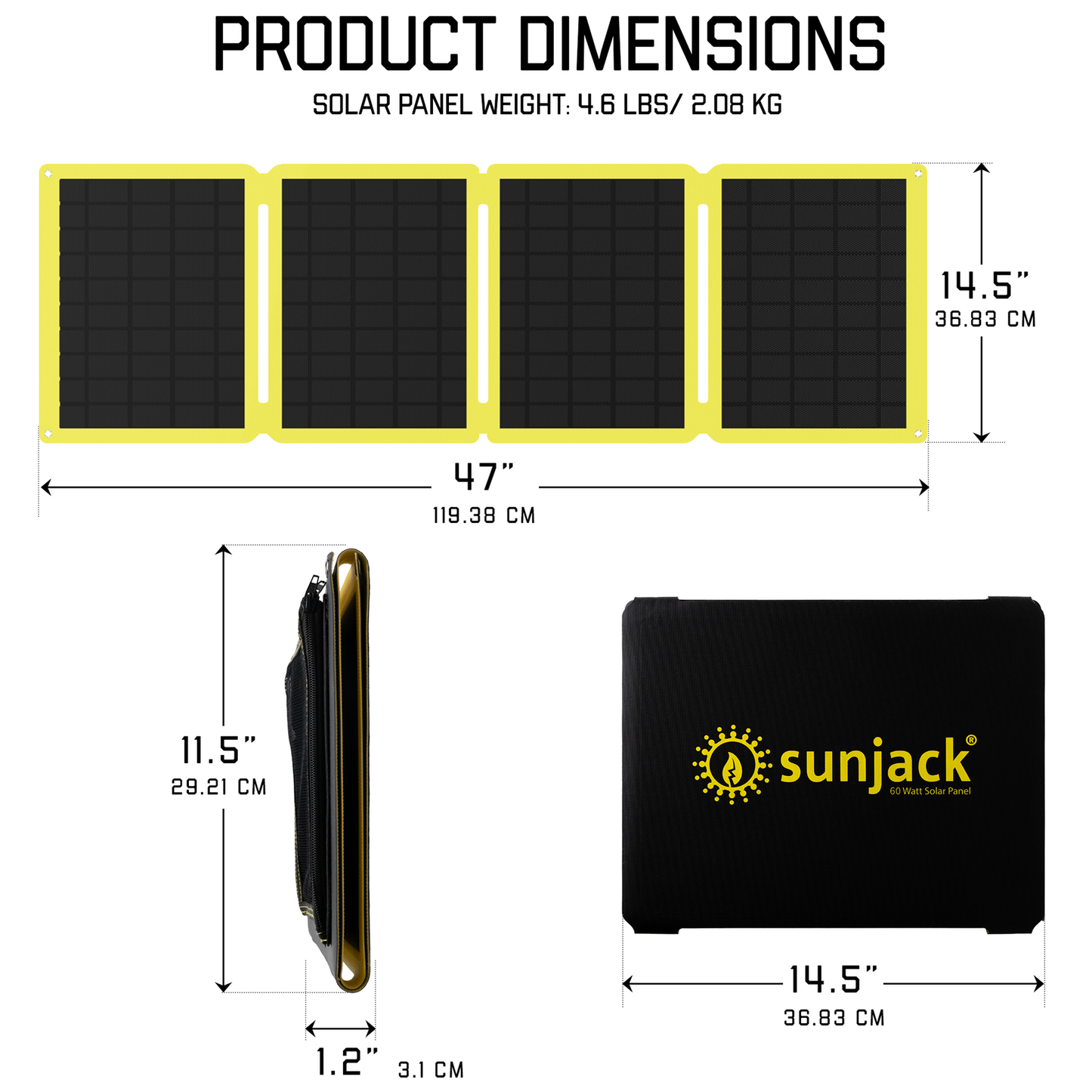 SunJack 60 Watt Foldable ETFE Monocrystalline Solar Panel Charger