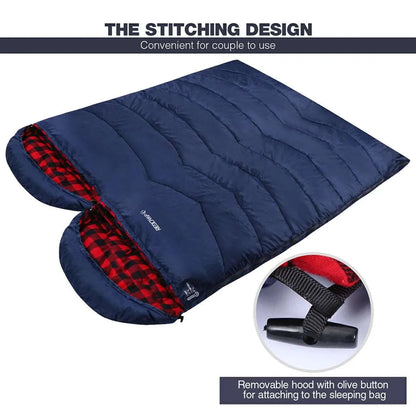 Hooded Camping Sleeping Bag for Adult with Cotton Flannel,Red,Blue,Navy Blue