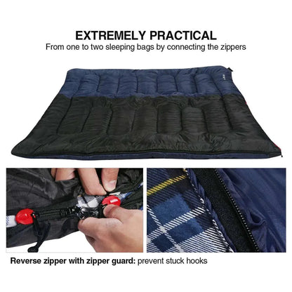 Camping Sleeping Bag for Adult with Cotton Flannel Liner,Red Blue