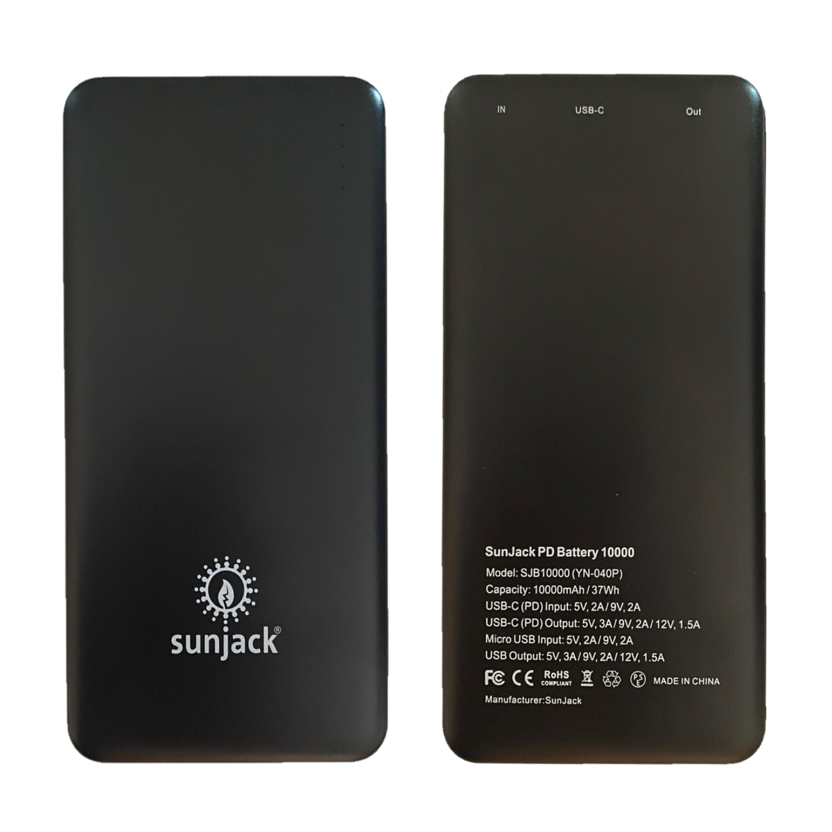 SunJack 18W 10,000mAh Power Bank with USB-C & QC 3.0